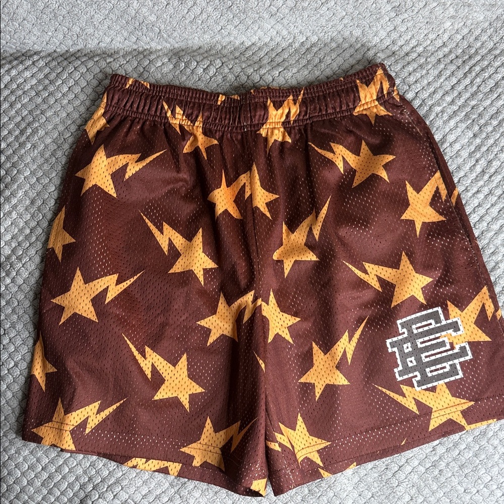 Eric Emanuel Brown and Yellow Star Athletic Shorts